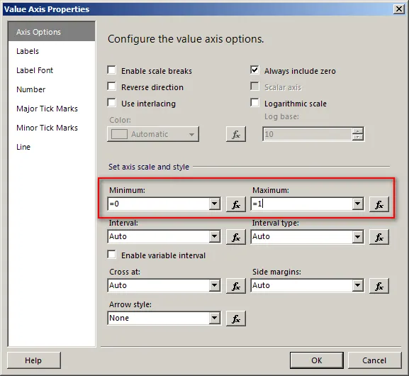 Edit the X-Axis properties
