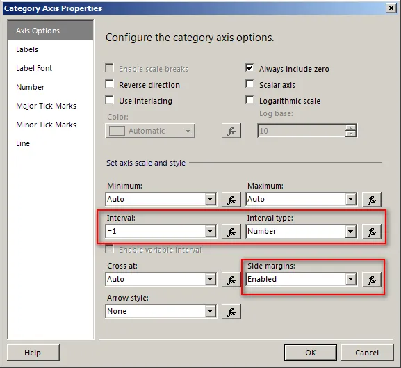 Edit X-Axis properties