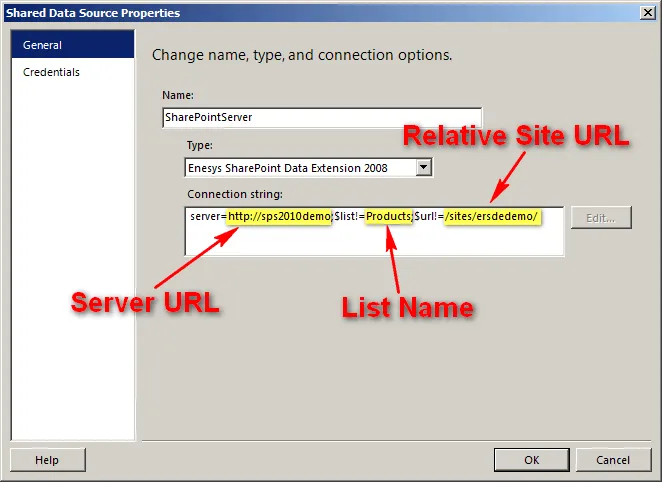 Edit connection string