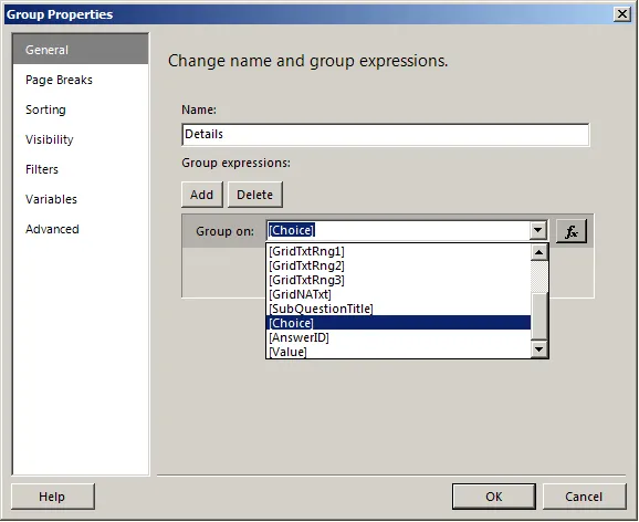 Set Details group properties