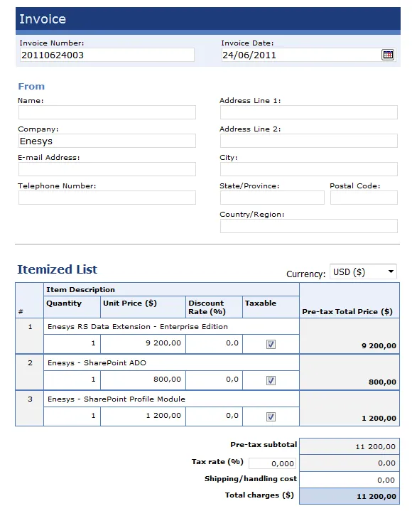 Infopath Invoice Form