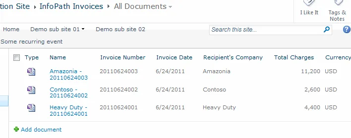 Infopath Library - Invoices