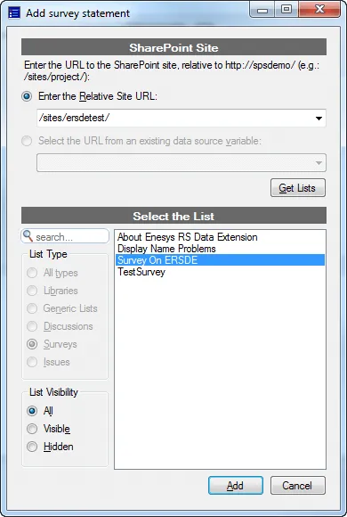 Select the Survey list