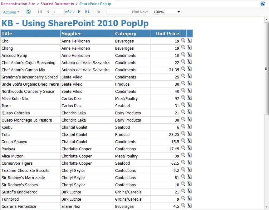 The report launched within SharePoint