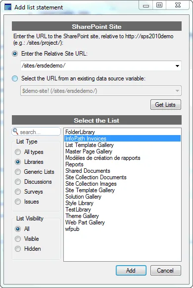 Select InfoPath Library