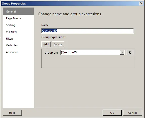 Set the QuestionID group properties