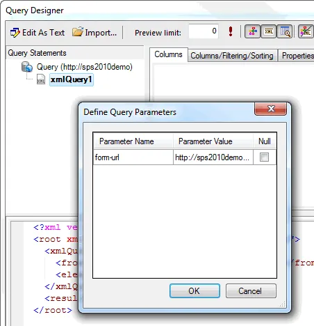 Sub-report query parameter
