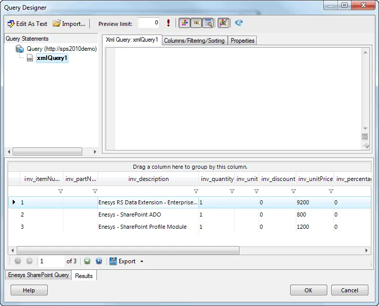 Sub-report query preview