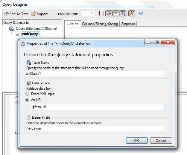 XmlQuery statement Properties
