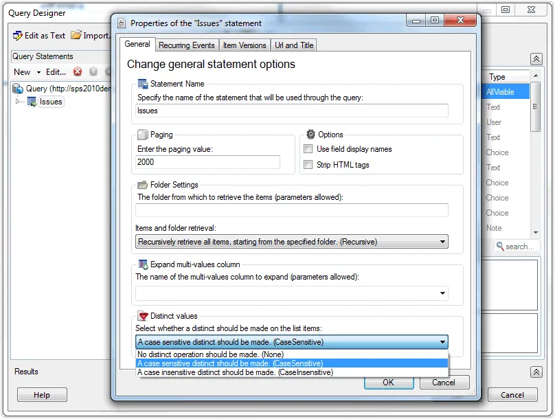 Distinct Field Values
