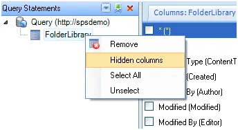 Show hidden columns
