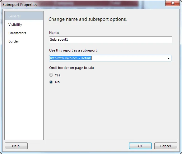 specifying the sub-report