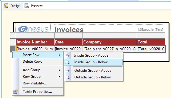 Main report - insert a row