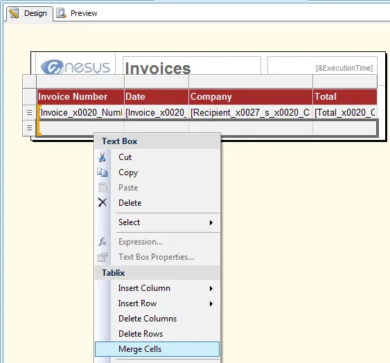 Main report - merge cells