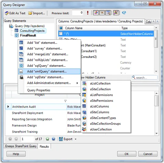 Quick Tour: Visual Query Designer