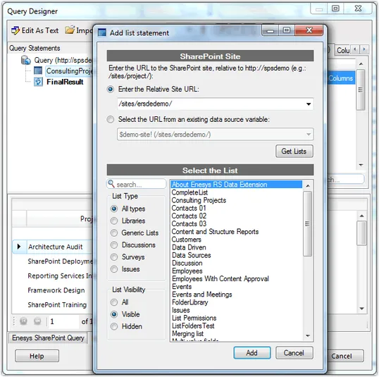 Quick Tour: Visual Query Designer